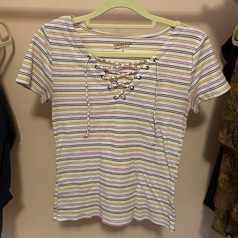 Striped Lace-up Crop Top